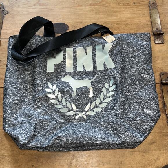 Victoria’s Secret PINK Gray Carryall Zip Top Tote Weekend Bag - Picture 2 of 9